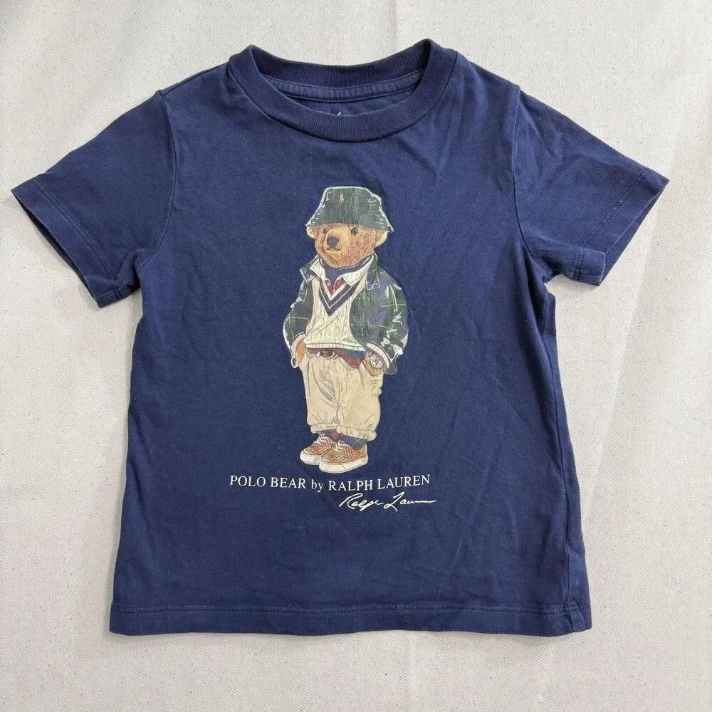 Ralph Lauren Polo Bear 24M Blue Short Sleeve Cotton Jersey Crew Neck Tee